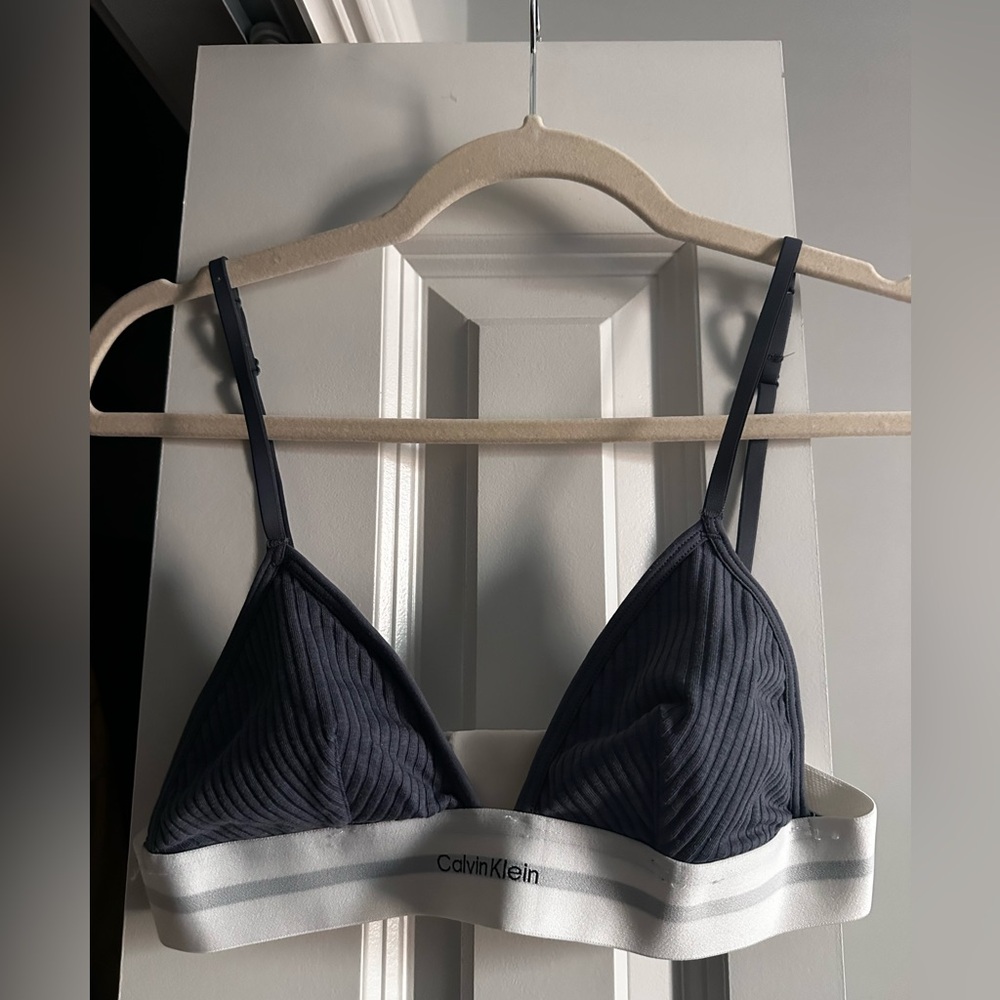 Calvin Klein Navy Ribbed Triangle Bralette